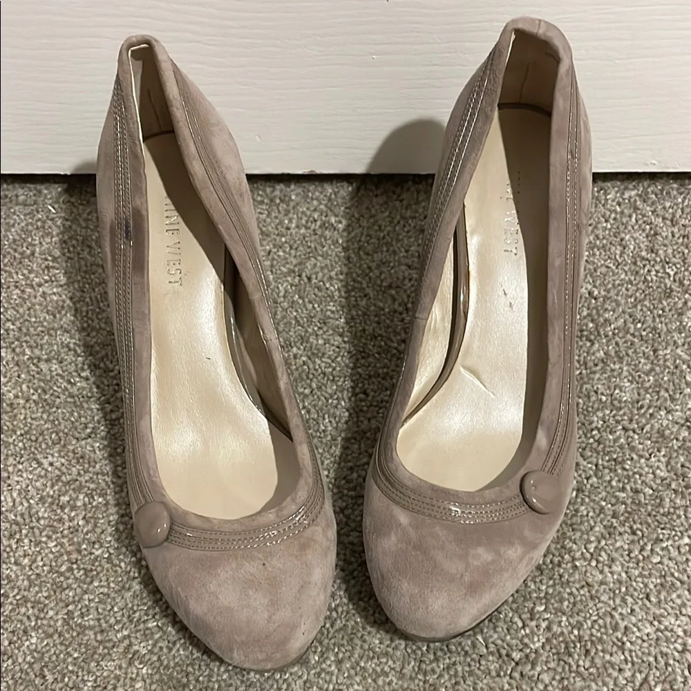 Nine West Taupe Heels Classic Suede Pumps